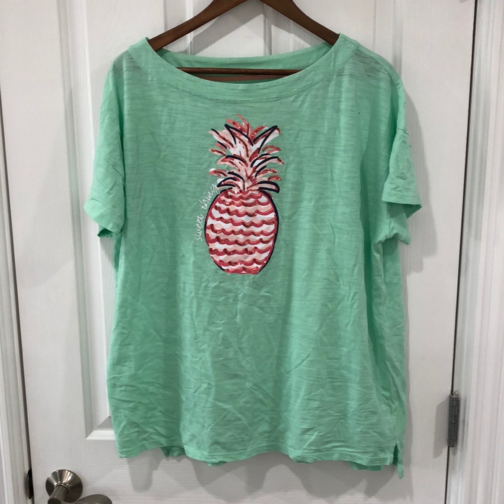 Women’s Seafoam Green Kim Rogers XL shirt with embellished pineapple design